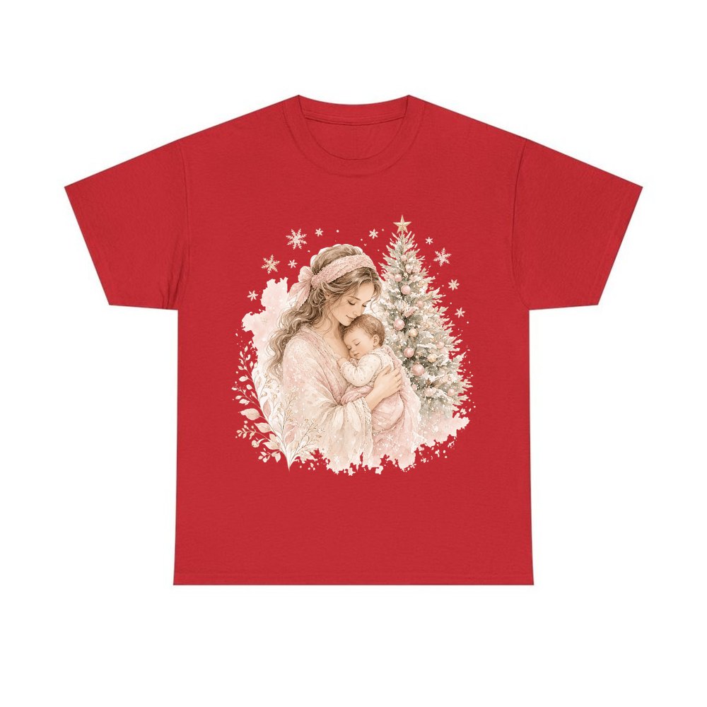 Mother and Baby Christmas personalised Christmas T-shirt in red