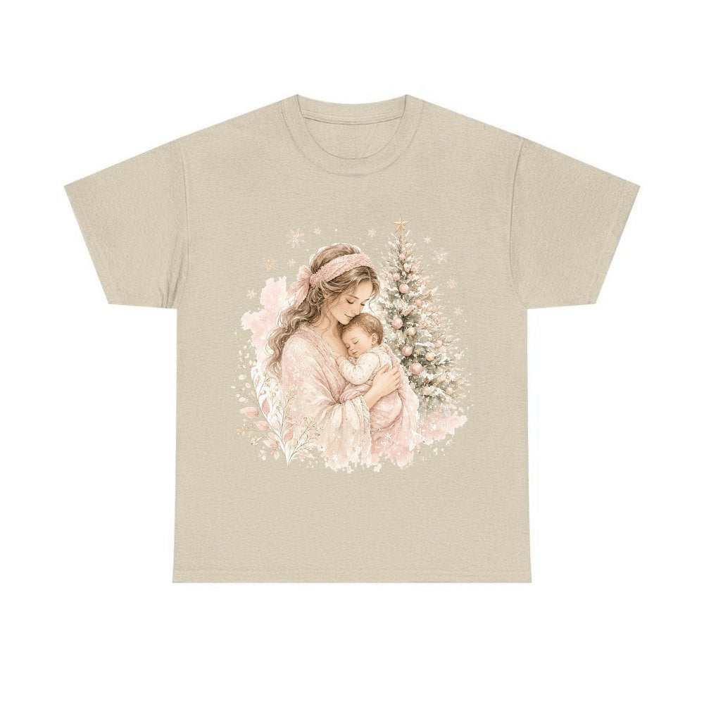 Mother and Baby Christmas personalised Christmas T-shirt in sand