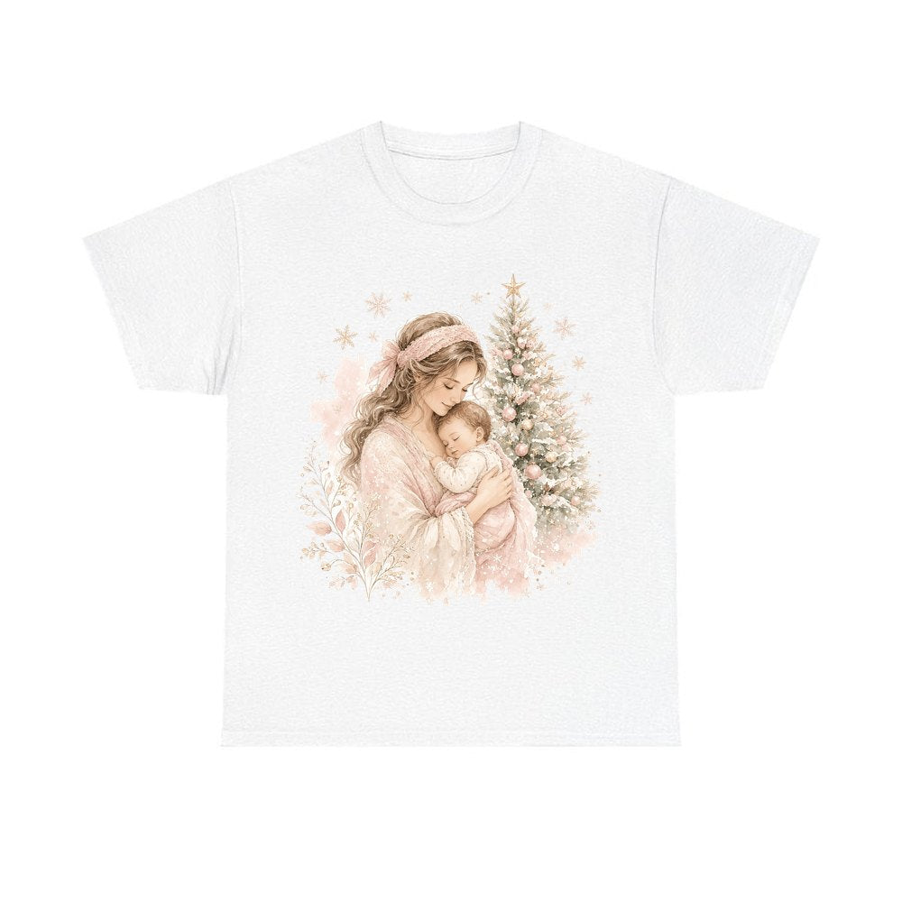 Mother and Baby Christmas personalised Christmas T-shirt in white