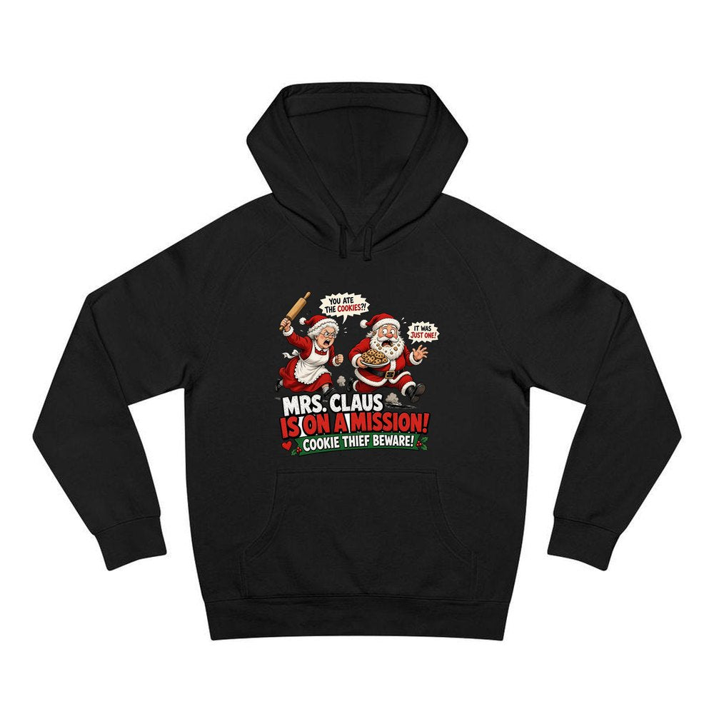 Mrs Claus Is On A Mission personalised Christmas hoodie in black