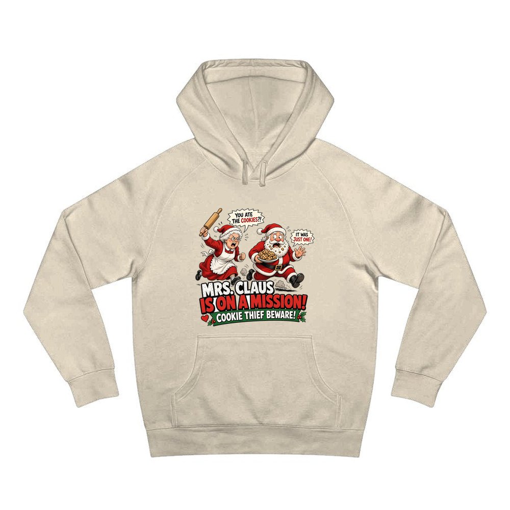Mrs Claus Is On A Mission personalised Christmas hoodie in sand