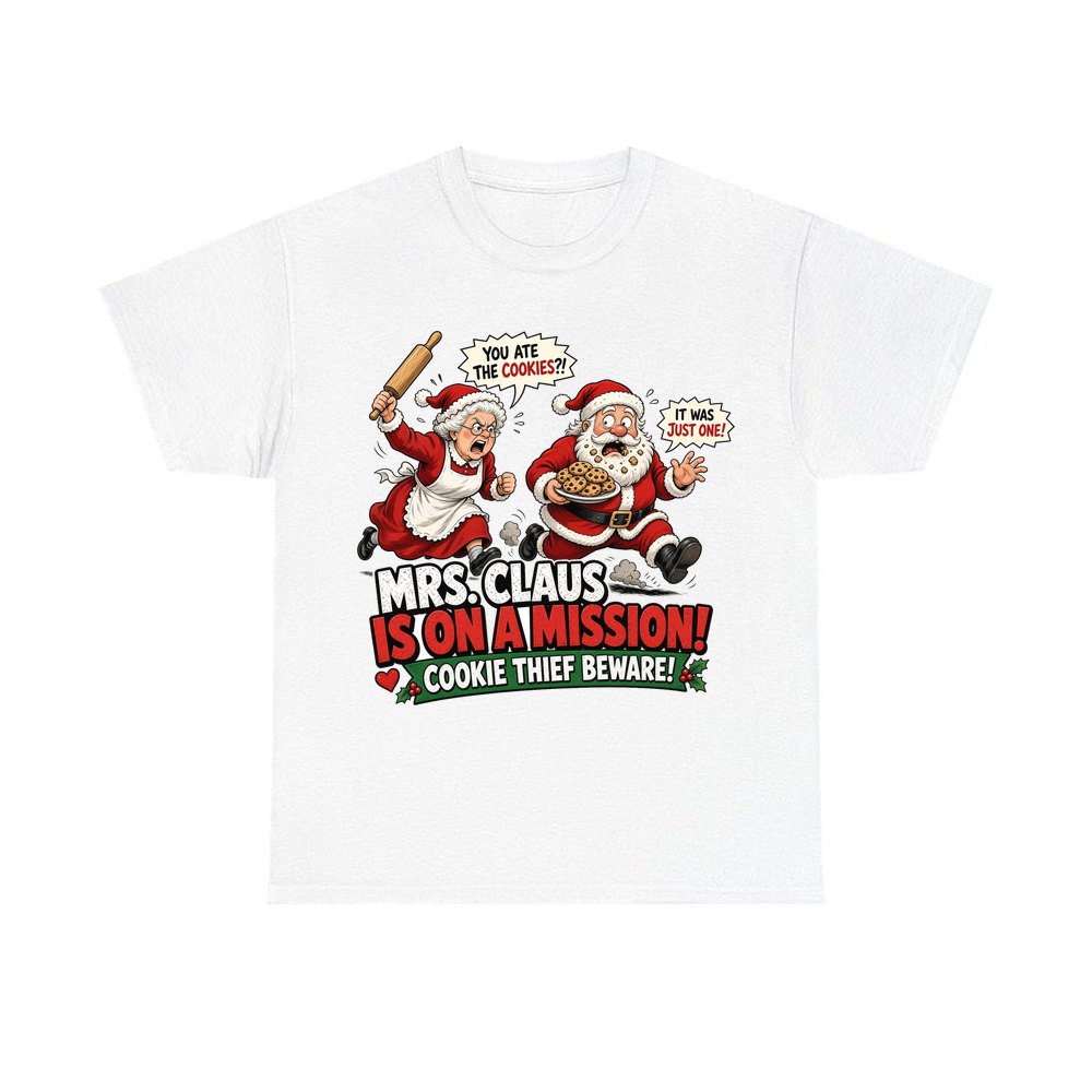 Mrs Claus Is On A Mission personalised Christmas T-shirt in white