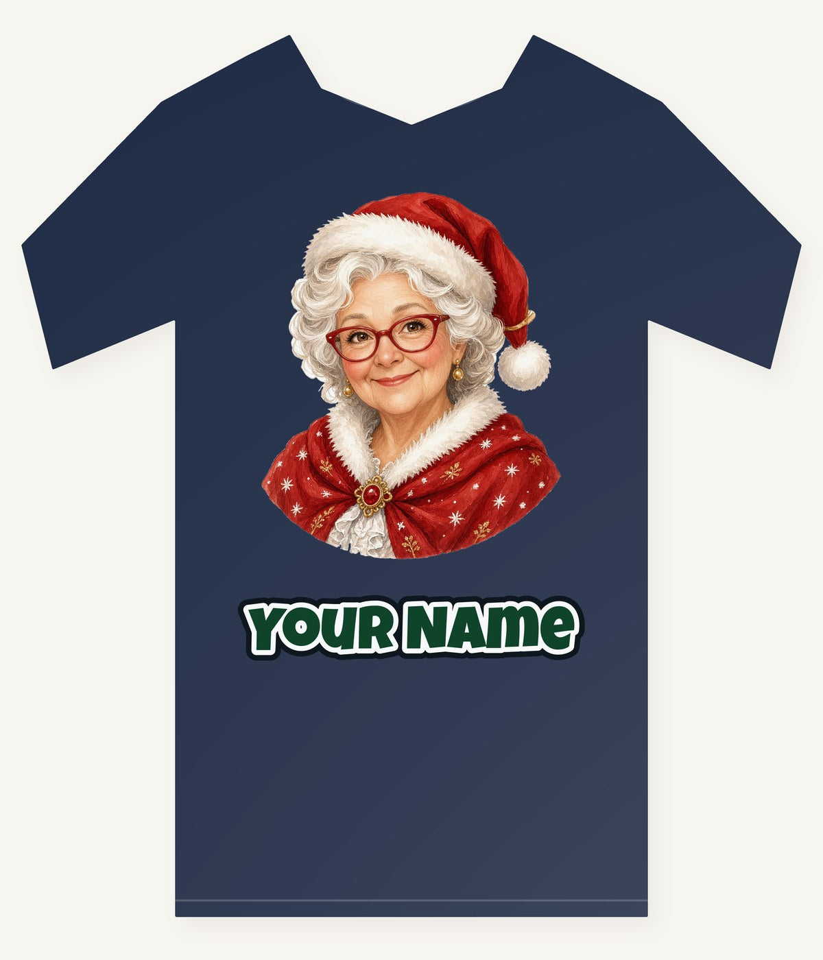 Mrs Claus Portrait Personalised Kids and Baby Christmas Tee
