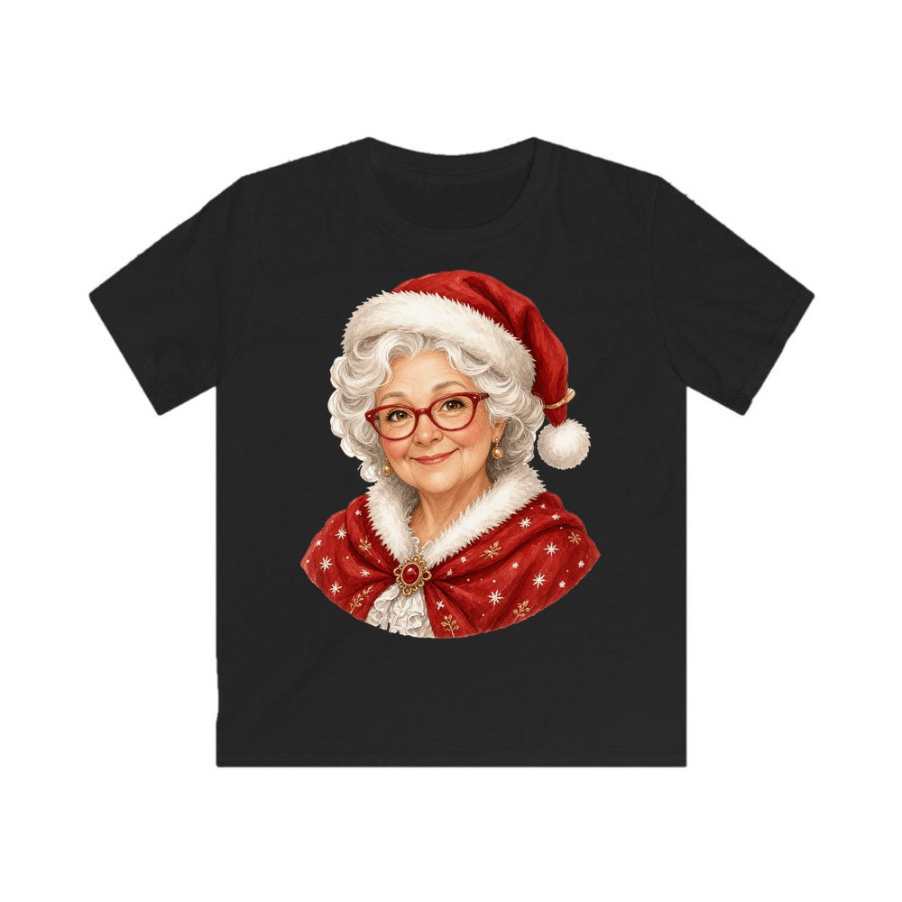 Mrs Claus Portrait personalised kids Christmas tee in black