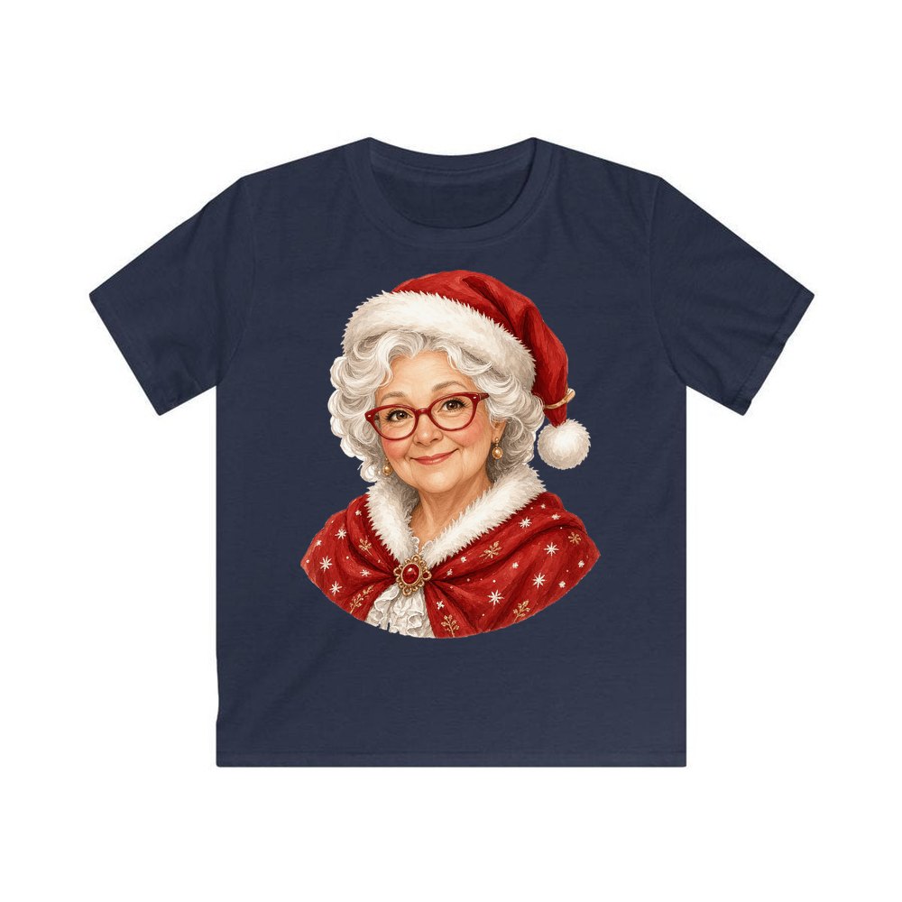 Mrs Claus Portrait personalised kids Christmas tee in navy