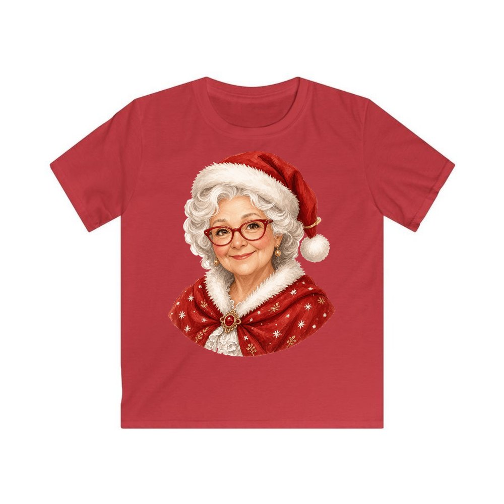 Mrs Claus Portrait personalised kids Christmas tee in red