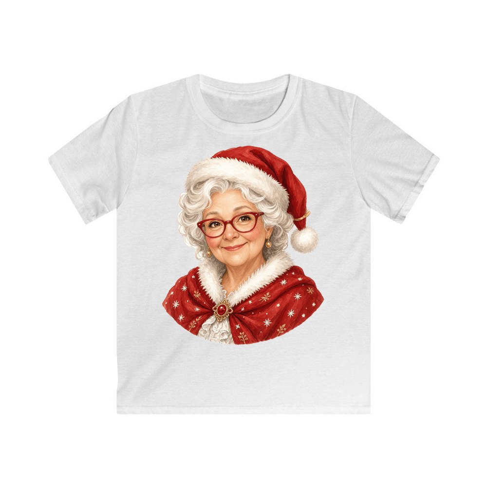 Mrs Claus Portrait personalised kids Christmas tee in white