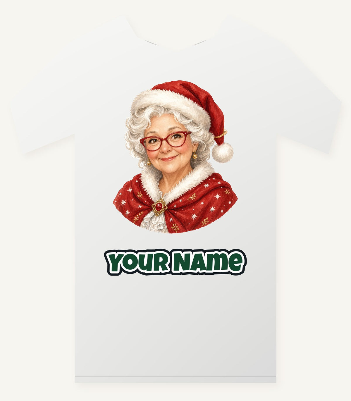 Mrs Claus Portrait Personalised Christmas T-Shirt and Hoodie