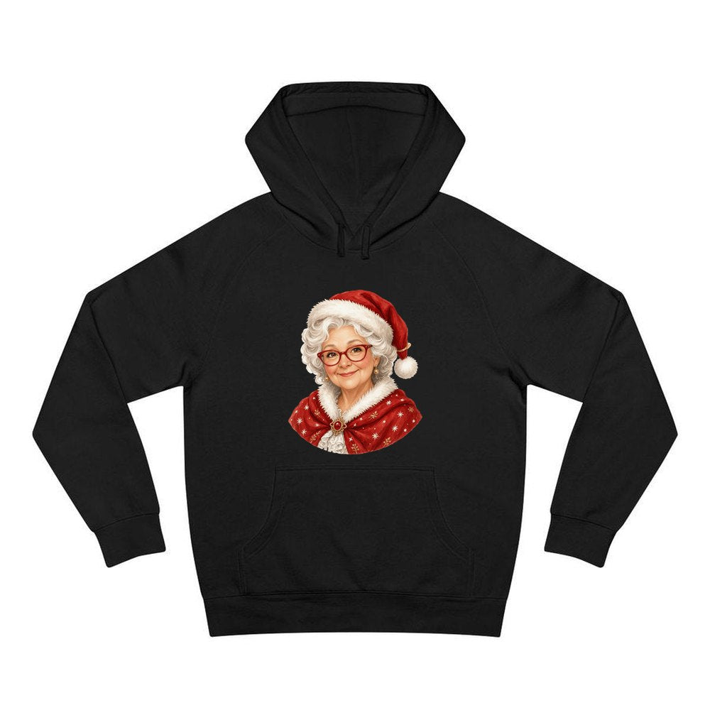 Mrs Claus Portrait personalised Christmas hoodie in black