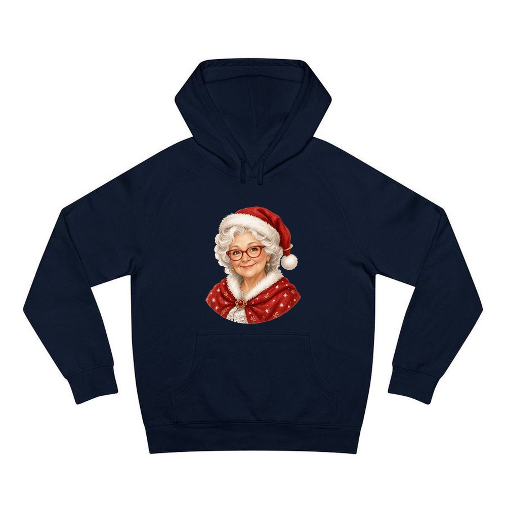 Mrs Claus Portrait personalised Christmas hoodie in navy