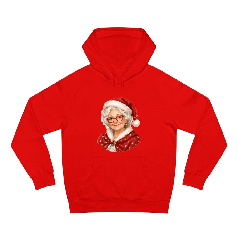 Mrs Claus Portrait personalised Christmas hoodie in red