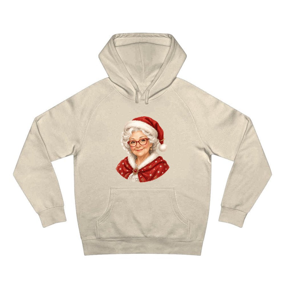 Mrs Claus Portrait personalised Christmas hoodie in sand