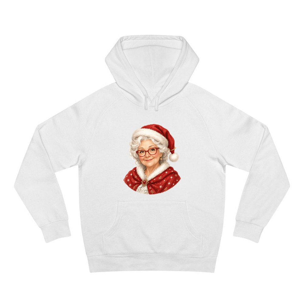 Mrs Claus Portrait personalised Christmas hoodie in white
