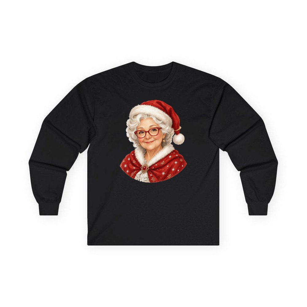 Mrs Claus Portrait personalised long sleeve Christmas T-shirt in black