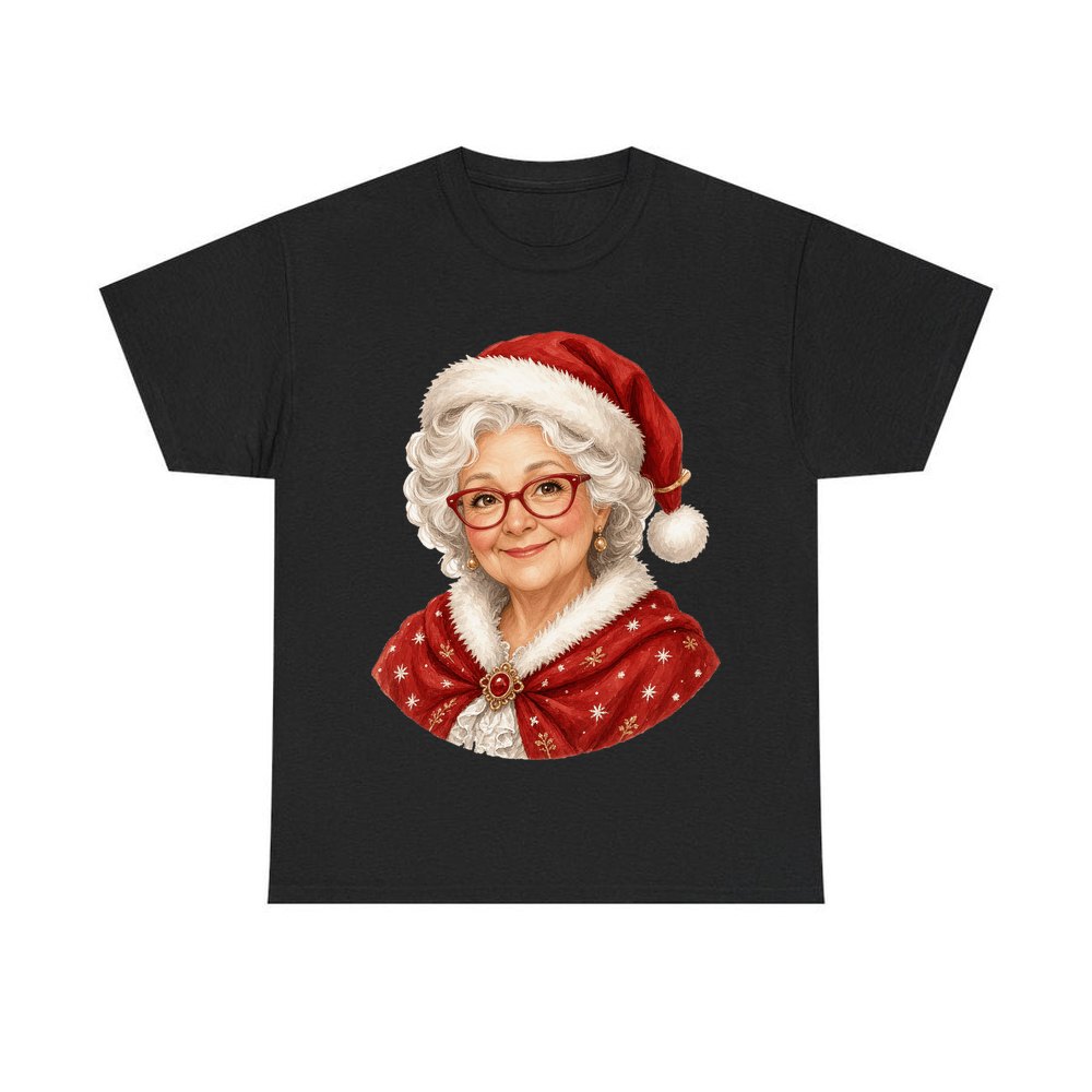 Mrs Claus Portrait personalised Christmas T-shirt in black