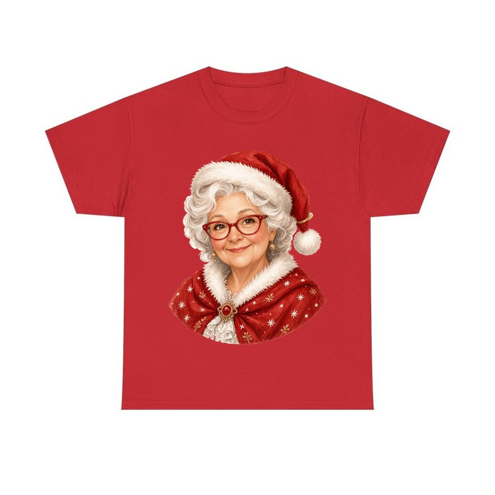 Mrs Claus Portrait personalised Christmas T-shirt in red
