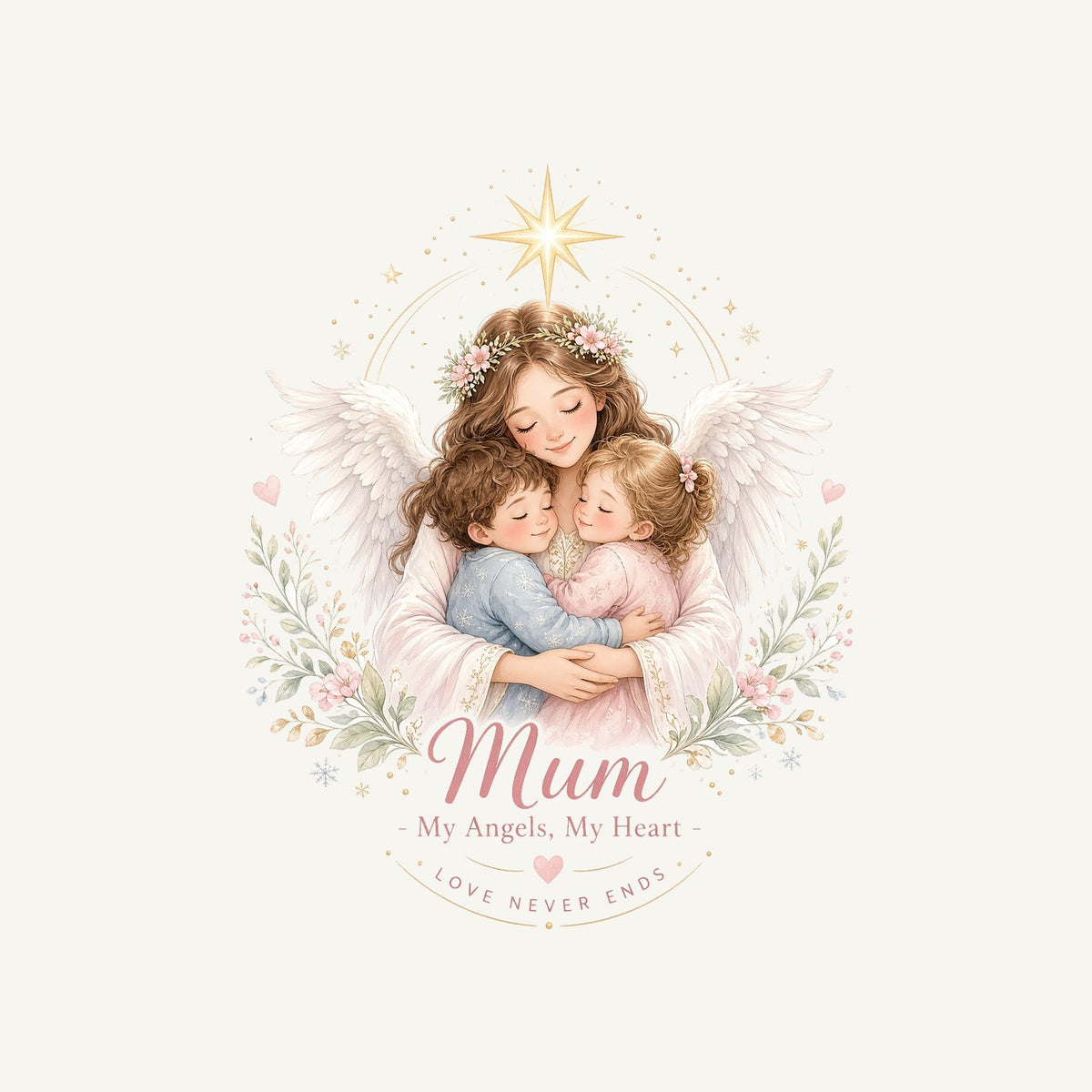 Mum And Her Angels Personalised Kids and Baby Christmas Tee