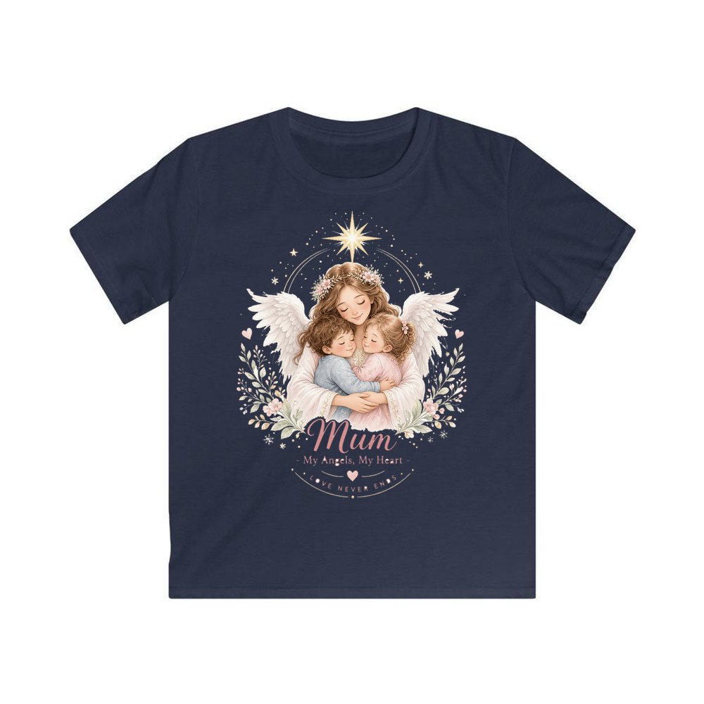 Mum And Her Angels personalised kids Christmas tee in navy