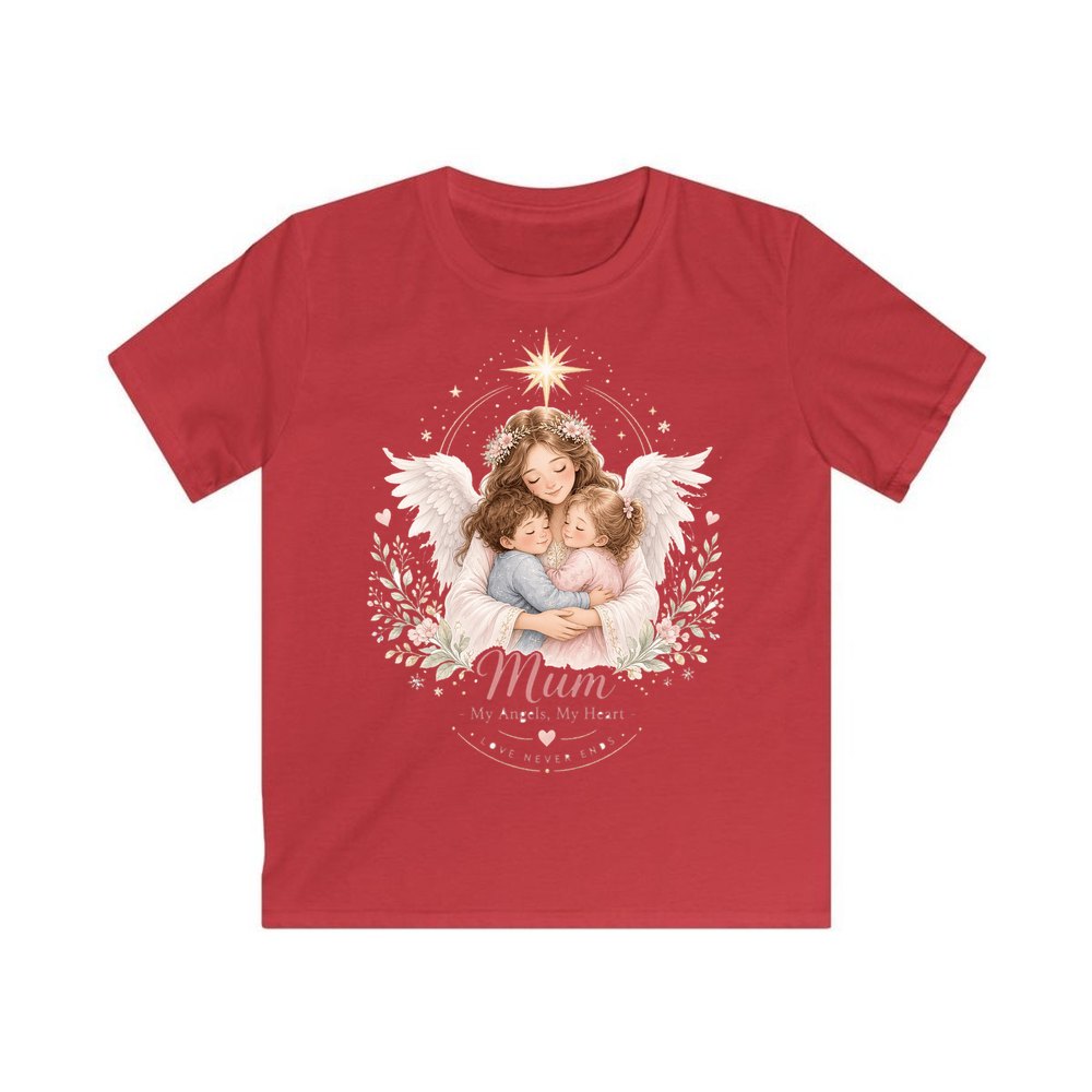 Mum And Her Angels personalised kids Christmas tee in red