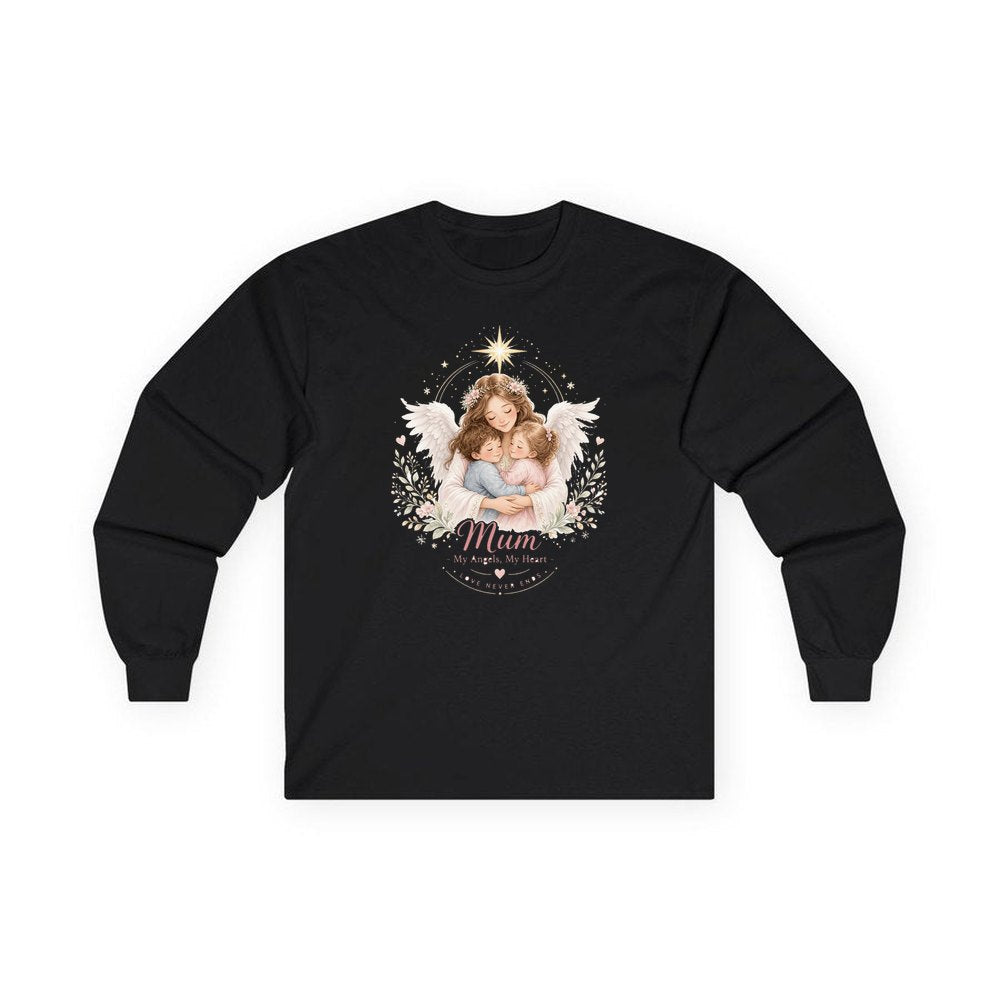 Mum And Her Angels personalised long sleeve Christmas T-shirt in black