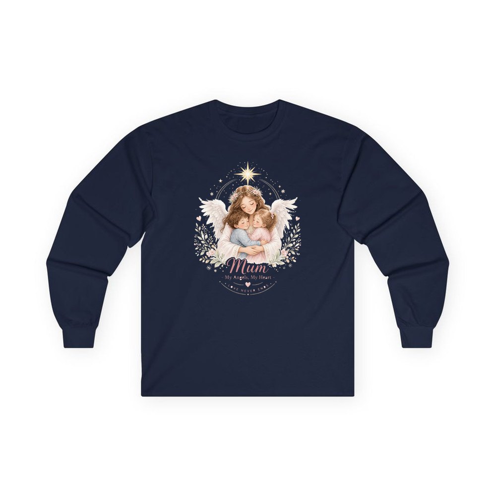 Mum And Her Angels personalised long sleeve Christmas T-shirt in navy