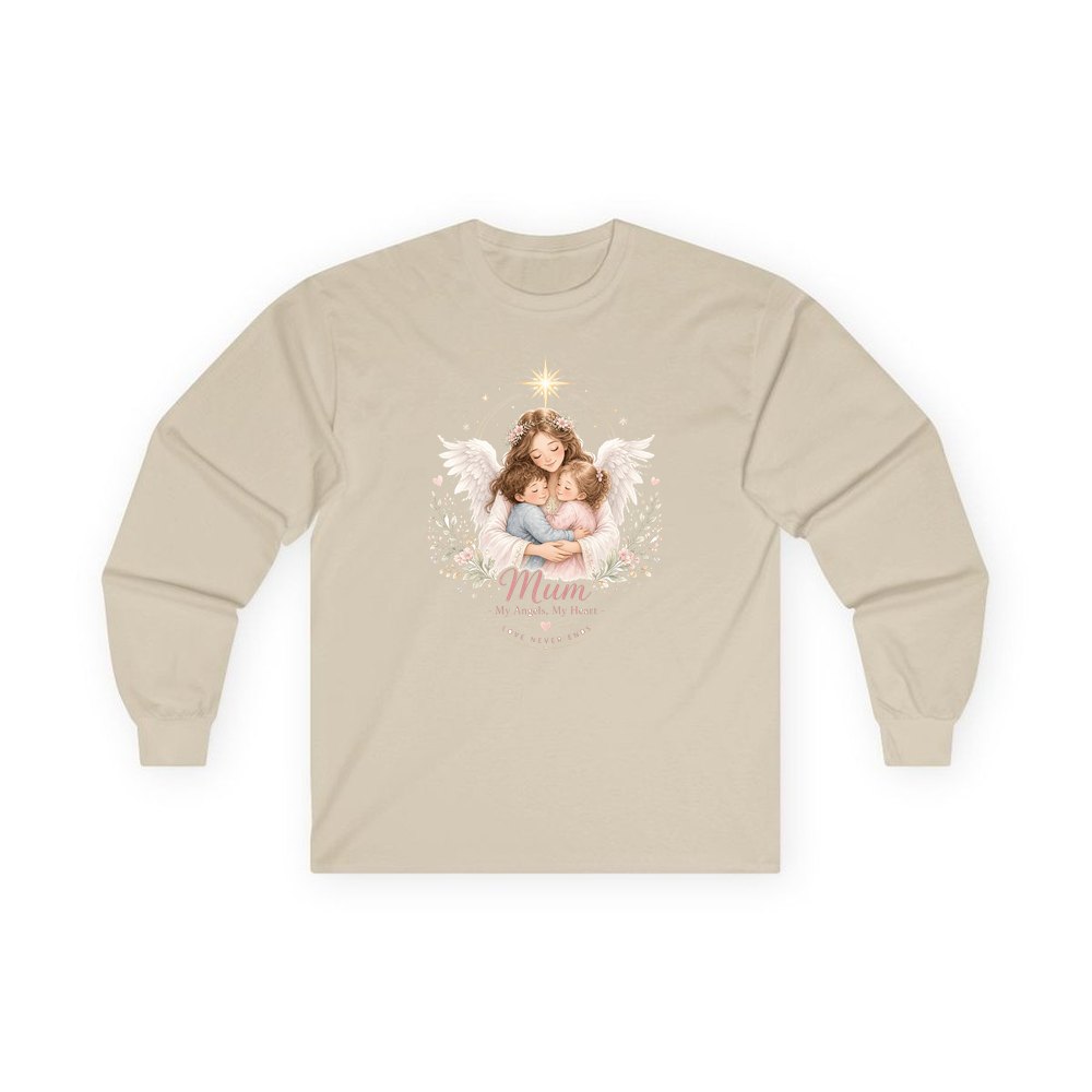 Mum And Her Angels personalised long sleeve Christmas T-shirt in sand