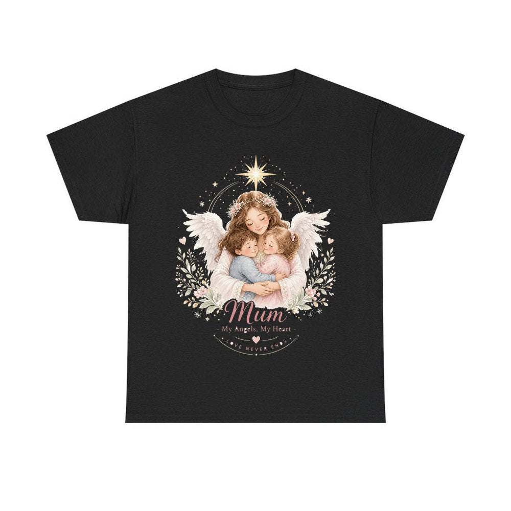 Mum And Her Angels personalised Christmas T-shirt in black