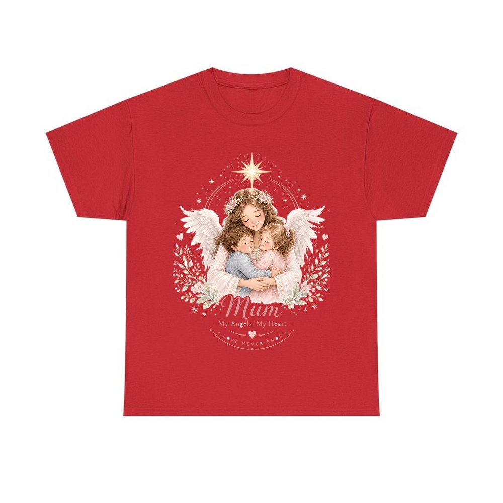Mum And Her Angels personalised Christmas T-shirt in red