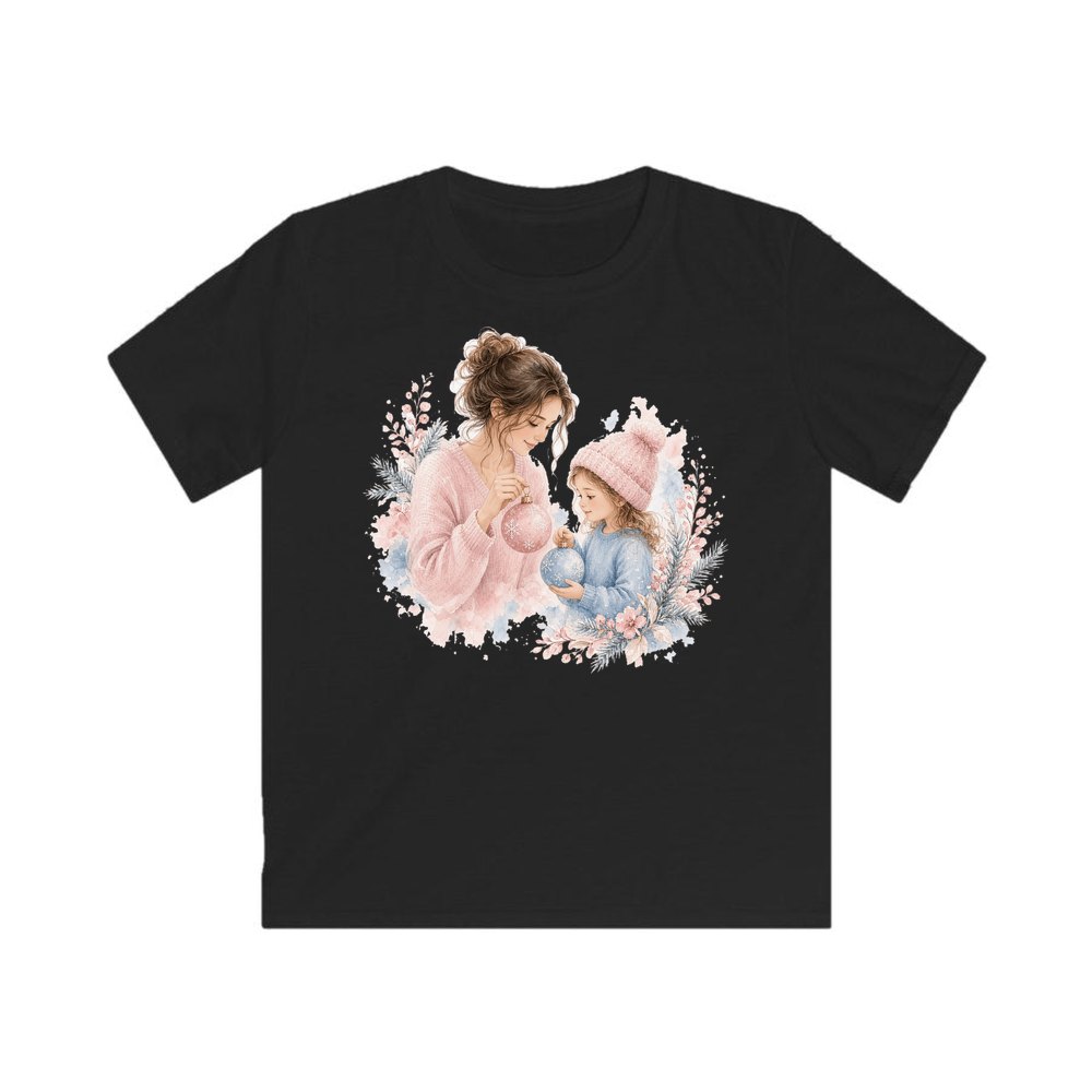 Mum and Me Baubles personalised kids Christmas tee in black