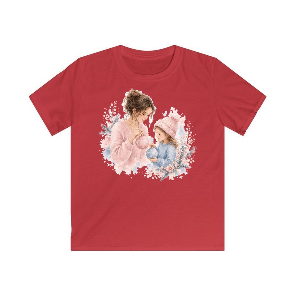 Mum and Me Baubles personalised kids Christmas tee in red