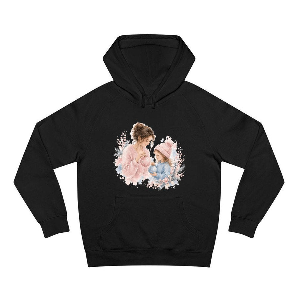Mum and Me Baubles personalised Christmas hoodie in black