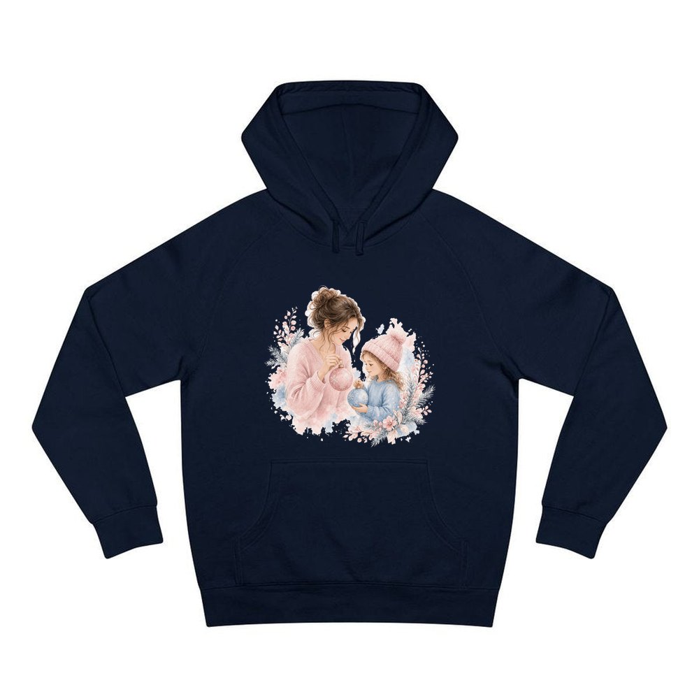 Mum and Me Baubles personalised Christmas hoodie in navy