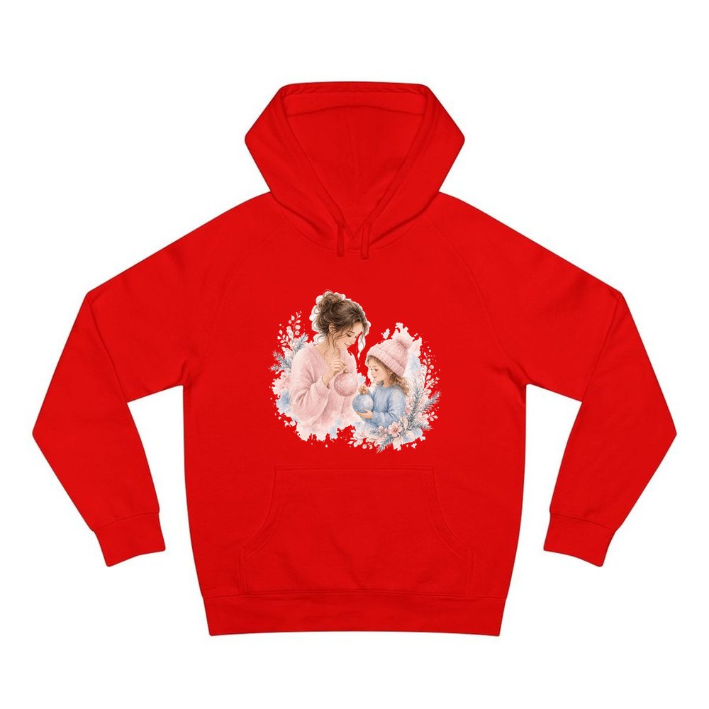 Mum and Me Baubles personalised Christmas hoodie in red
