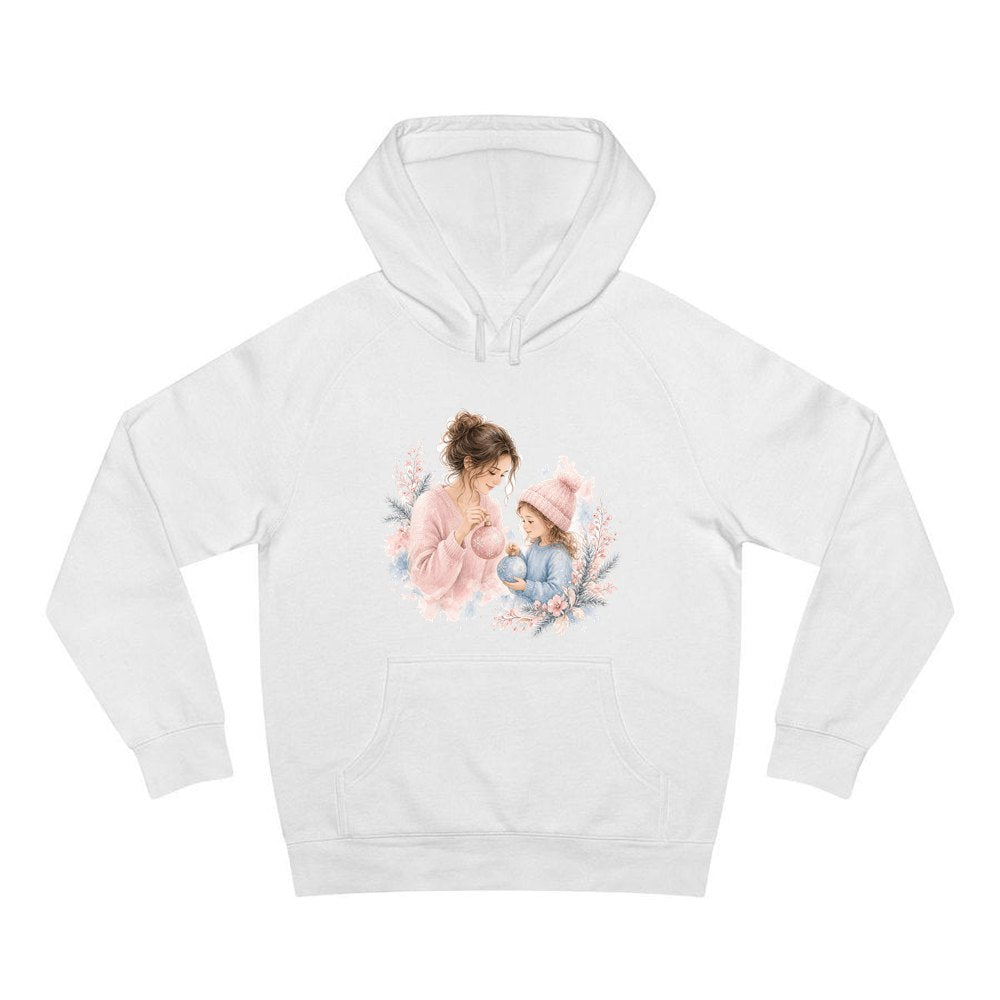 Mum and Me Baubles personalised Christmas hoodie in white