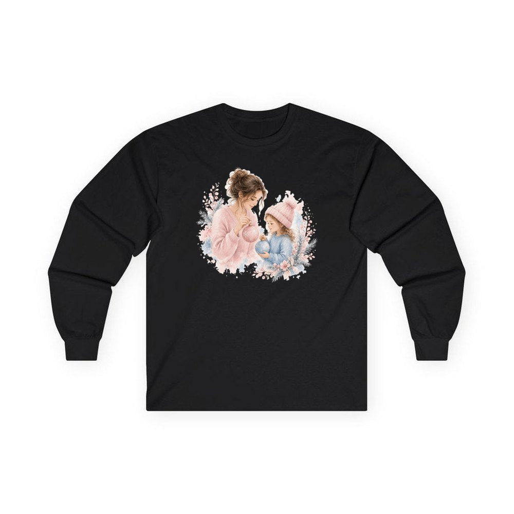 Mum and Me Baubles personalised long sleeve Christmas T-shirt in black