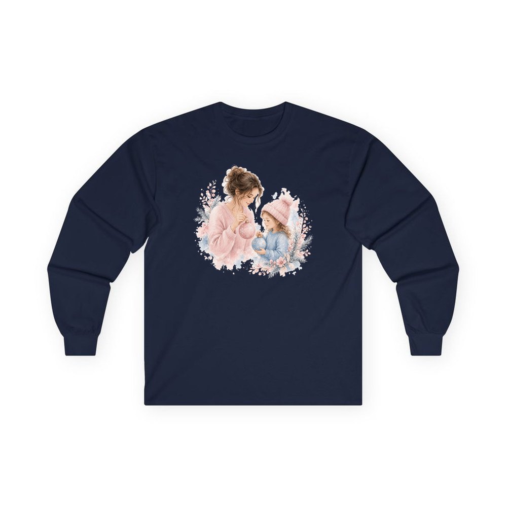 Mum and Me Baubles personalised long sleeve Christmas T-shirt in navy