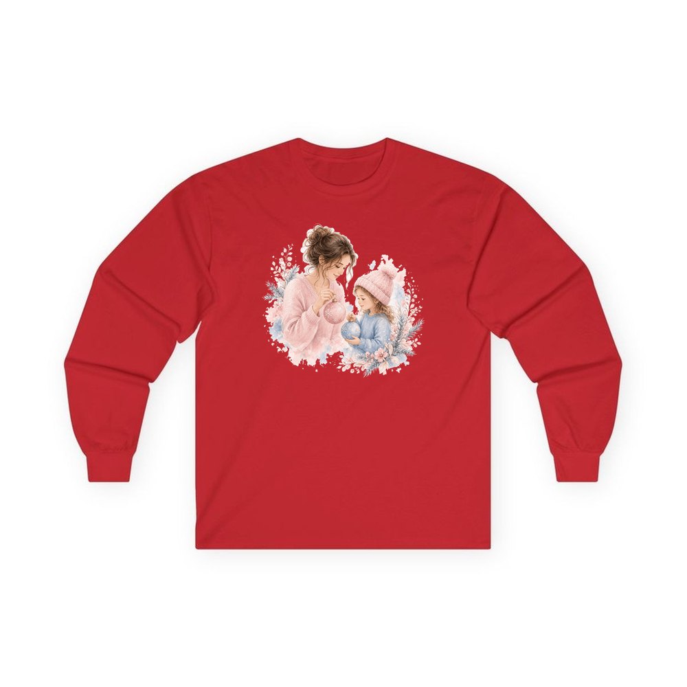 Mum and Me Baubles personalised long sleeve Christmas T-shirt in red