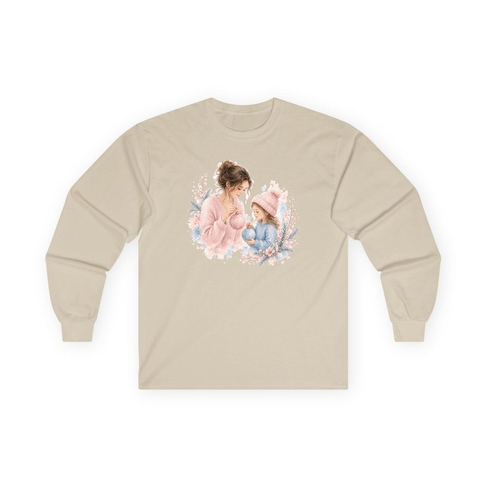 Mum and Me Baubles personalised long sleeve Christmas T-shirt in sand