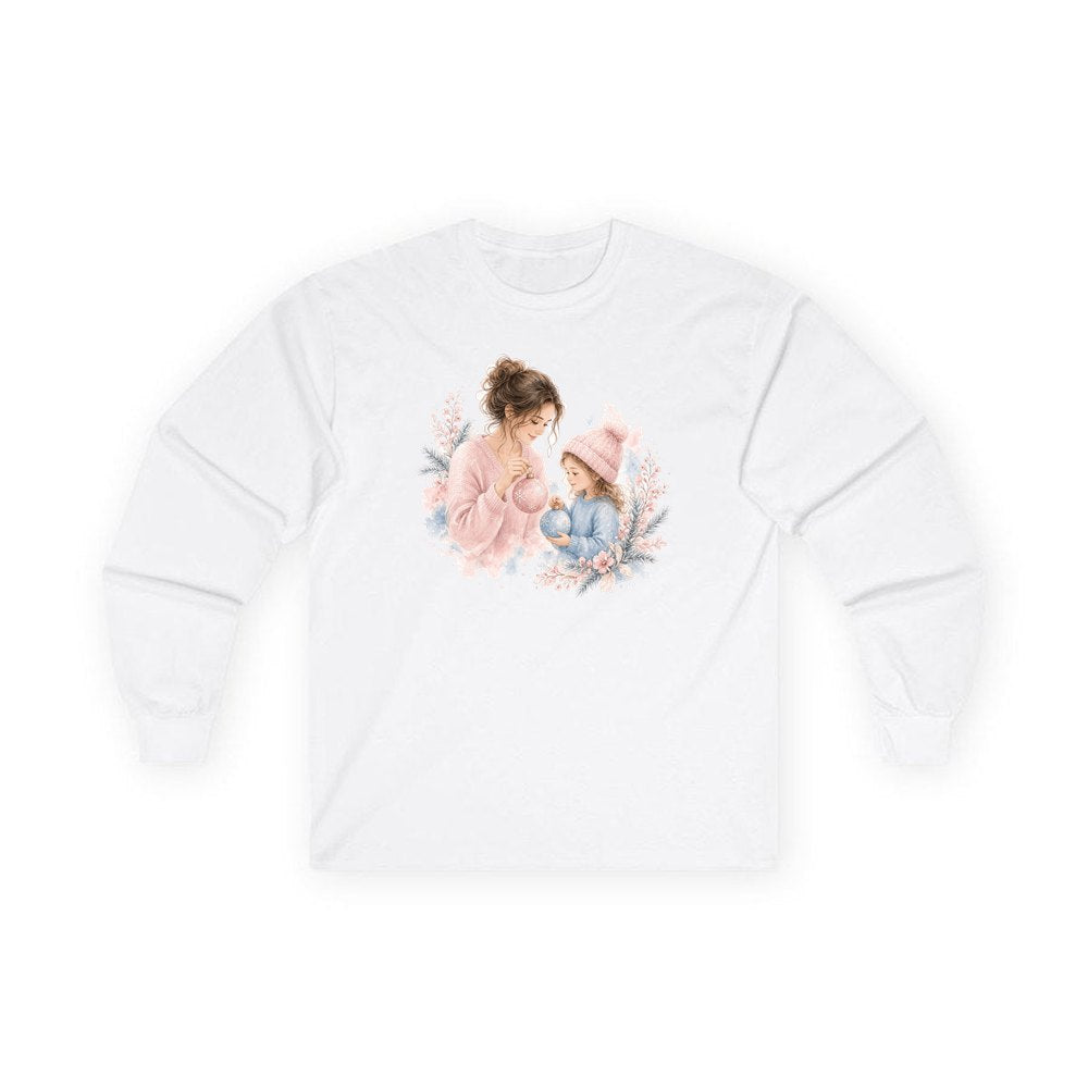 Mum and Me Baubles personalised long sleeve Christmas T-shirt in white
