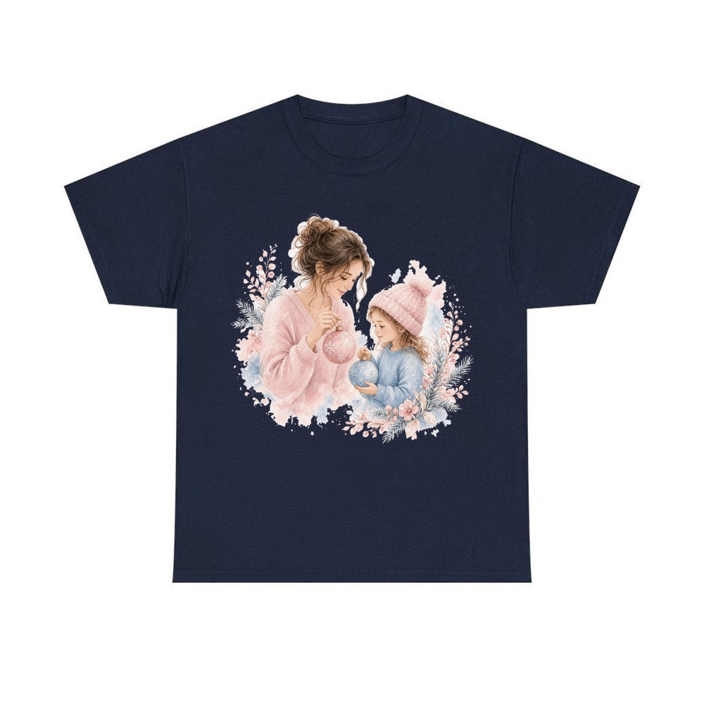 Mum and Me Baubles personalised Christmas T-shirt in navy