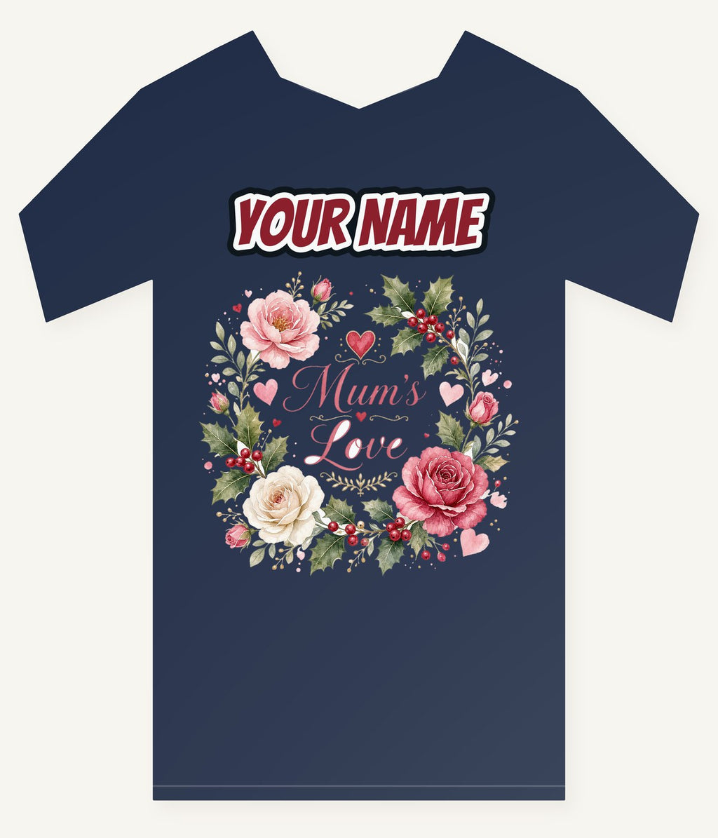 Mum's Love Floral Wreath Personalised Kids and Baby Christmas Tee
