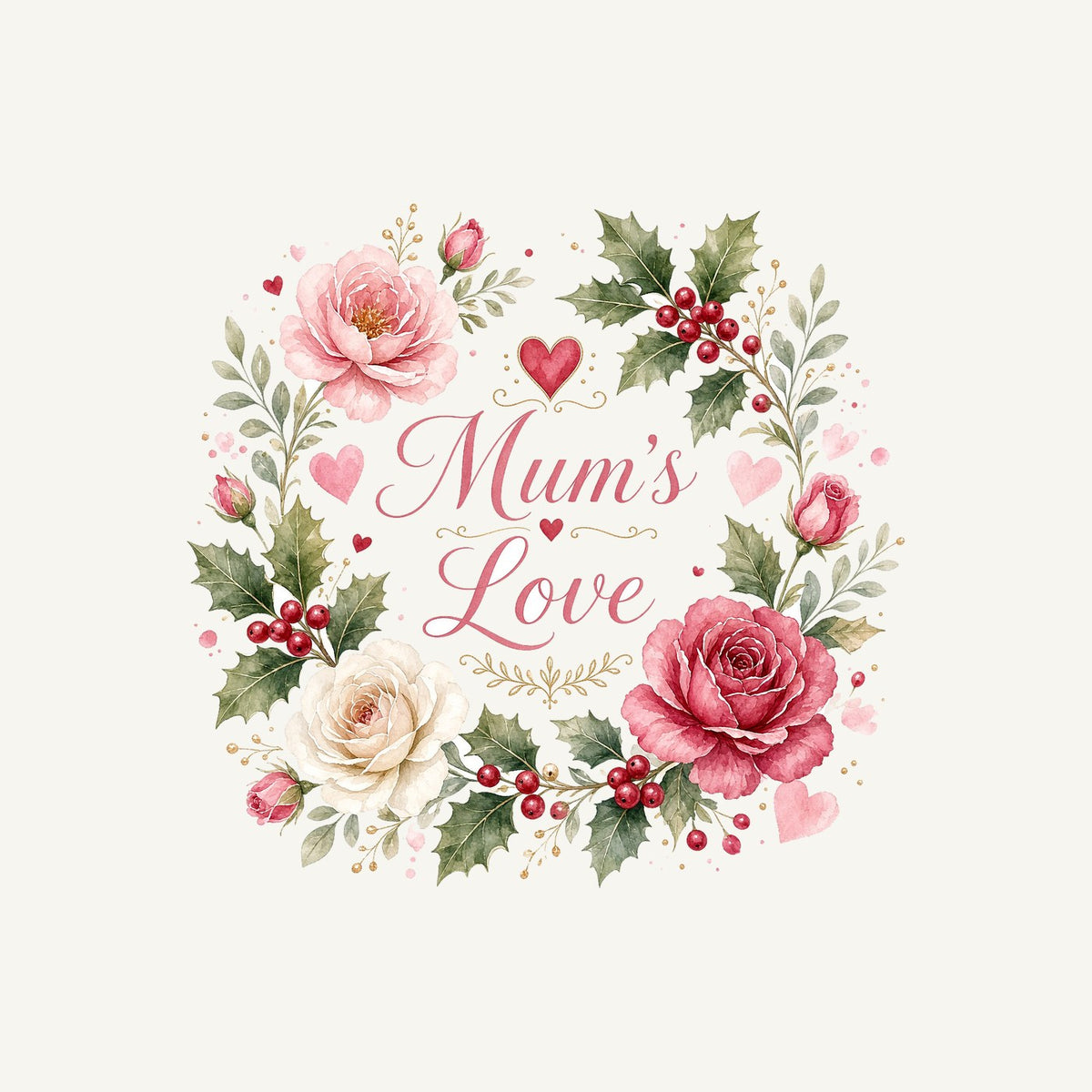 Mum's Love Floral Wreath Personalised Kids and Baby Christmas Tee