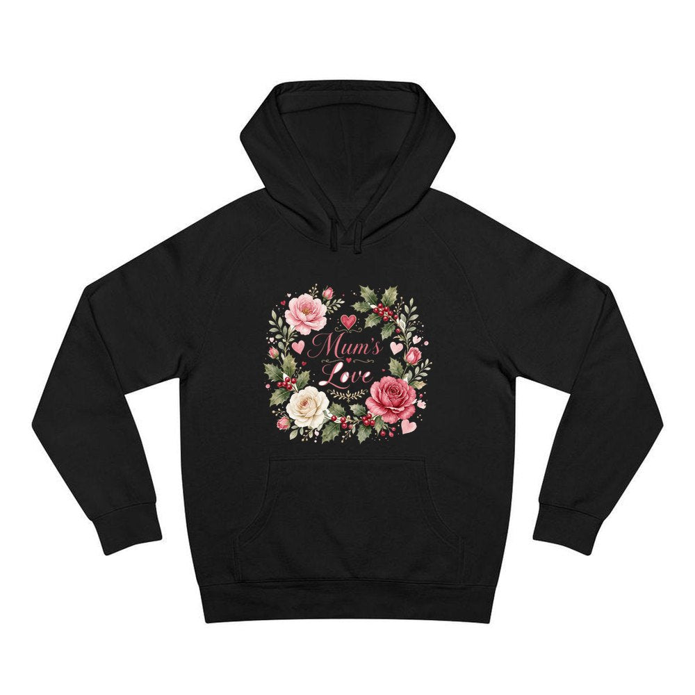 Mum's Love Floral Wreath personalised Christmas hoodie in black