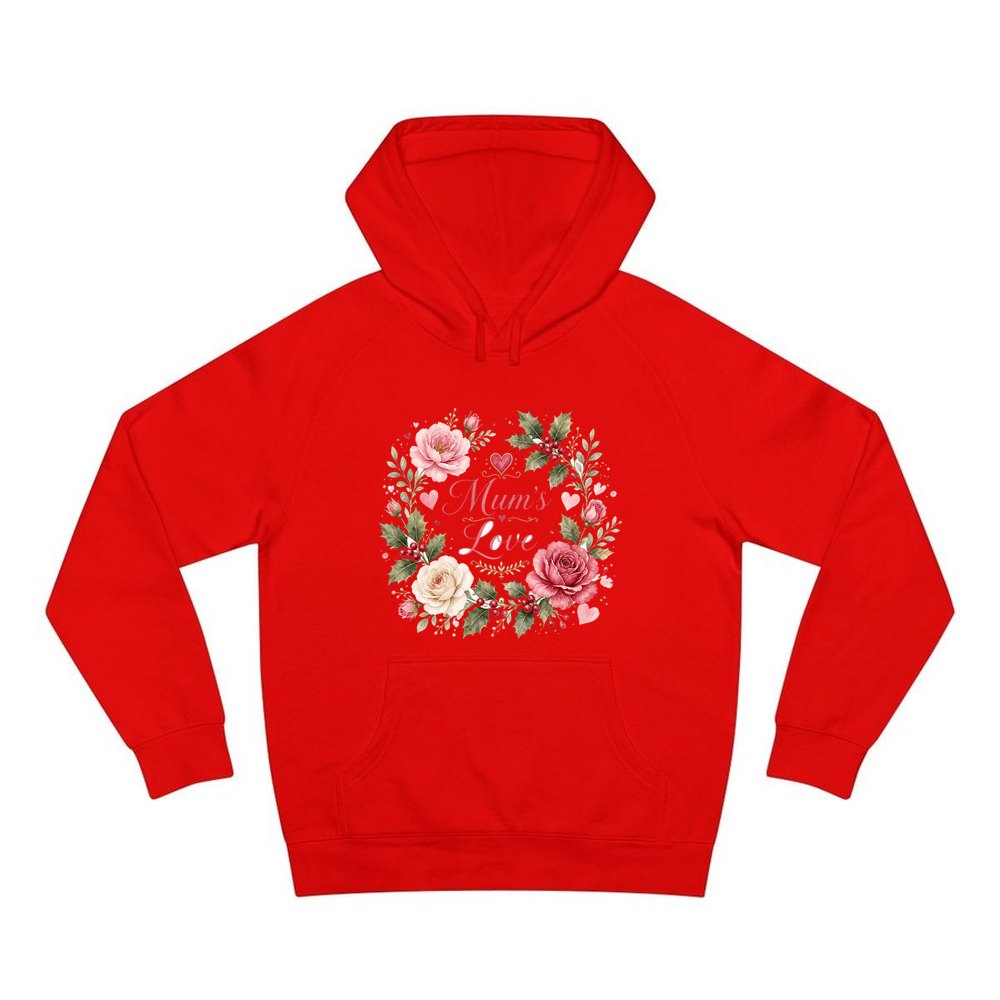 Mum's Love Floral Wreath personalised Christmas hoodie in red