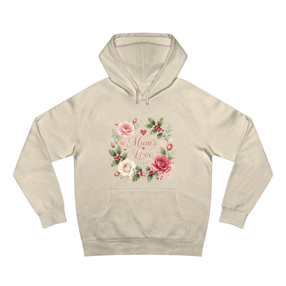 Mum's Love Floral Wreath personalised Christmas hoodie in sand