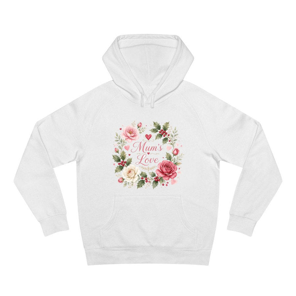 Mum's Love Floral Wreath personalised Christmas hoodie in white
