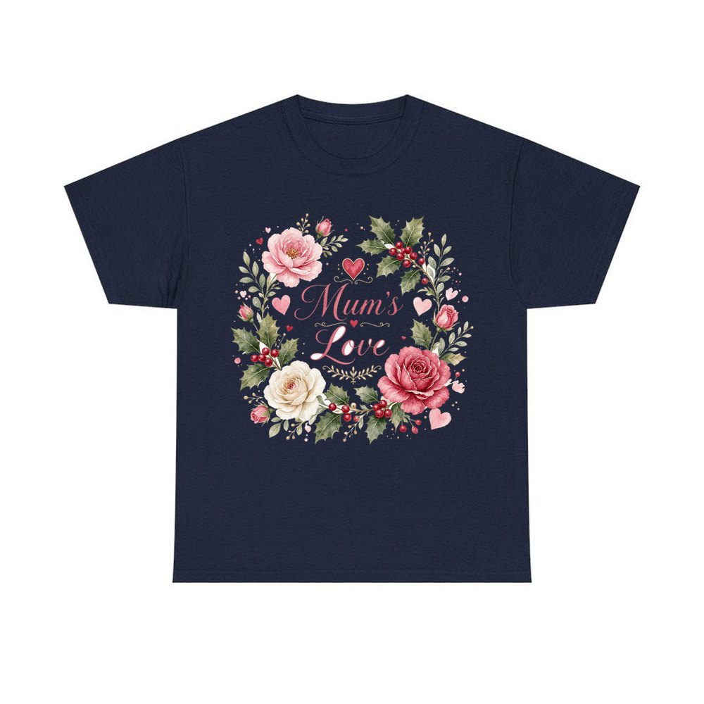 Mum's Love Floral Wreath personalised Christmas T-shirt in navy