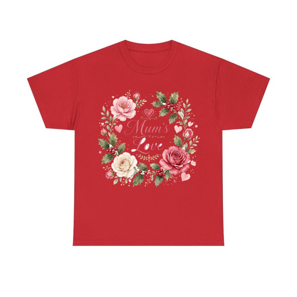 Mum's Love Floral Wreath personalised Christmas T-shirt in red