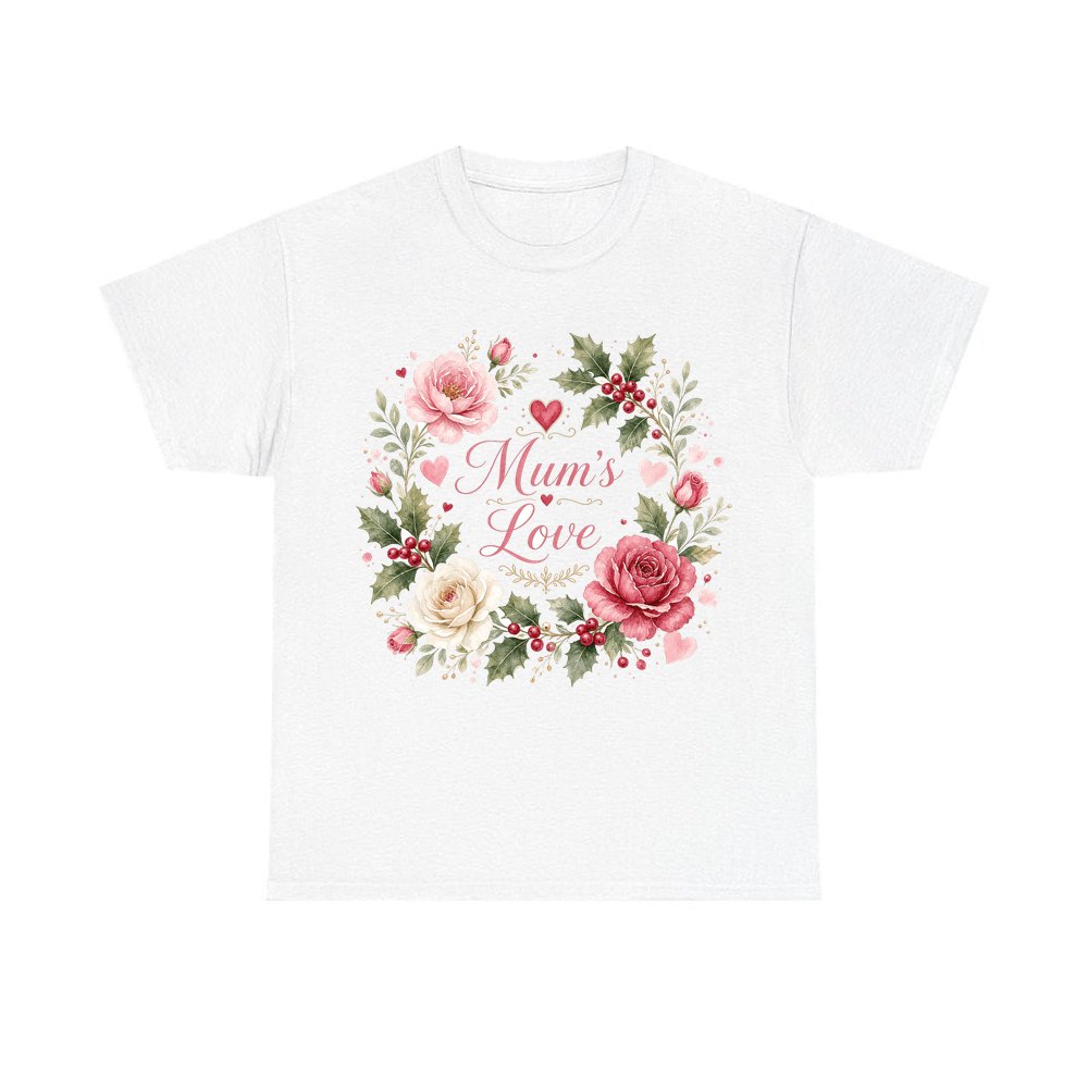 Mum's Love Floral Wreath personalised Christmas T-shirt in white