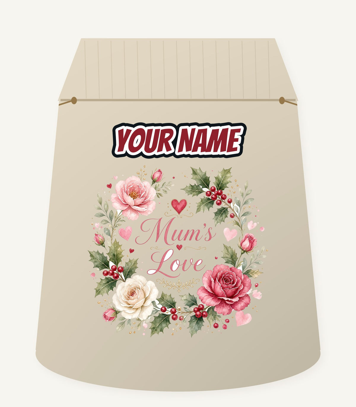Mum's Love Floral Wreath Personalised Santa Sack